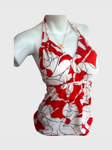 [M24BL03] Blusa con copas y amarre en cuello en piel de durazno